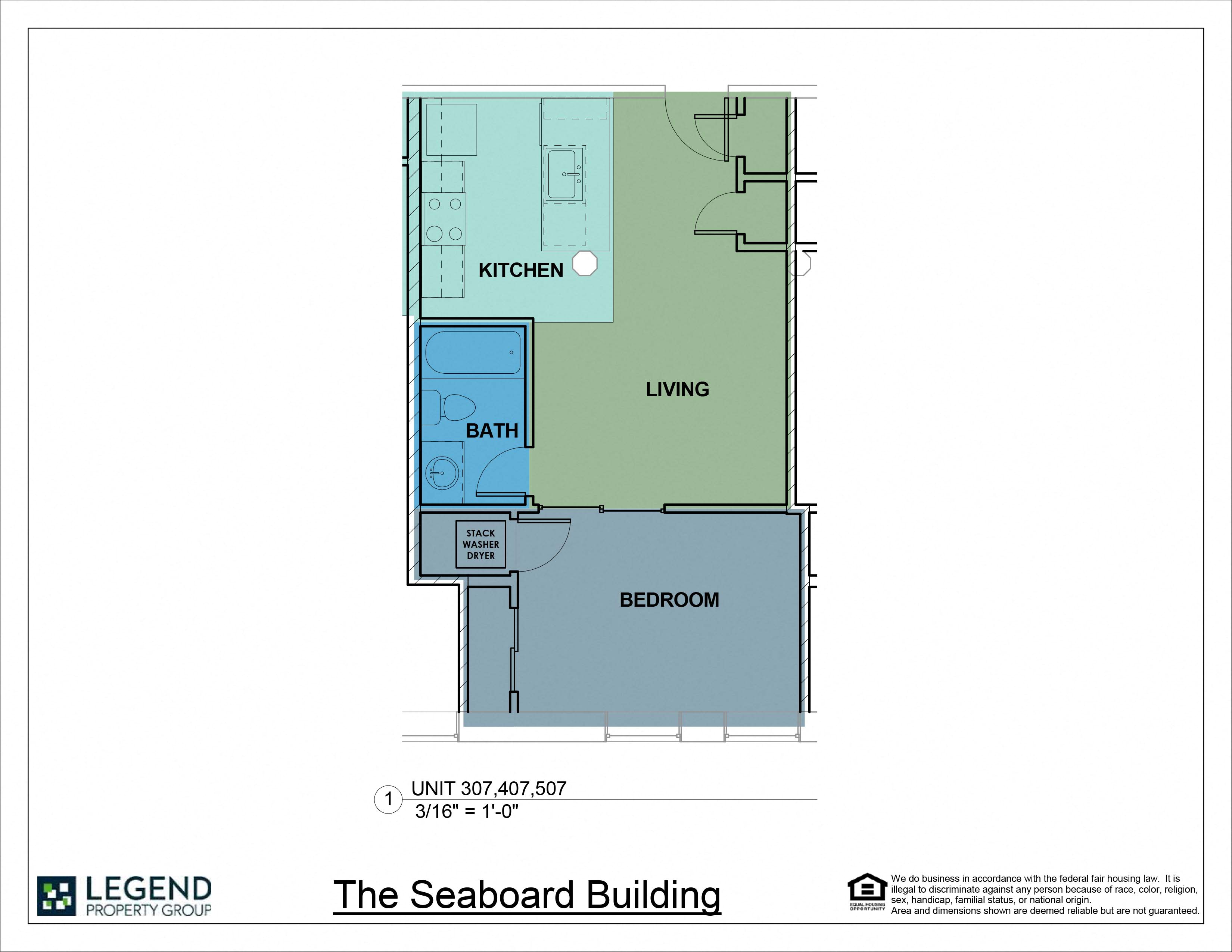 Floor plan for 1 bed, 1 bath, 554 sqft